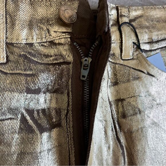 STRADIVARIUS Coated Mini Skirt Cotton In Gold Color Size 4. - Picture 5 of 9